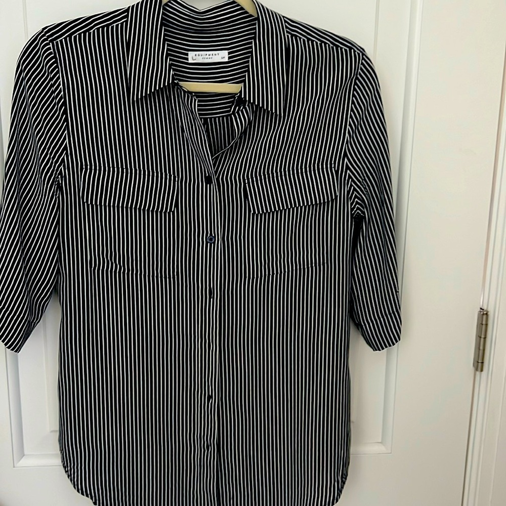 Silk stripped button down blouse
